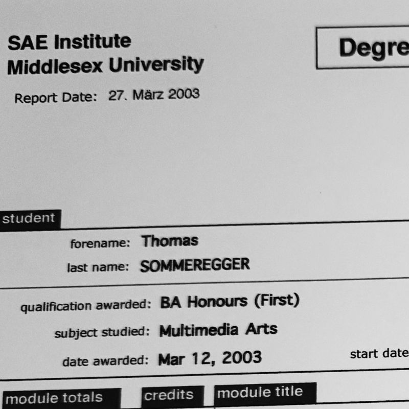 BA with First Class Honors – SAE Institute, Middlesex University (London)